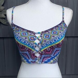 La Blanca lace up tribal bikini top Sz 10